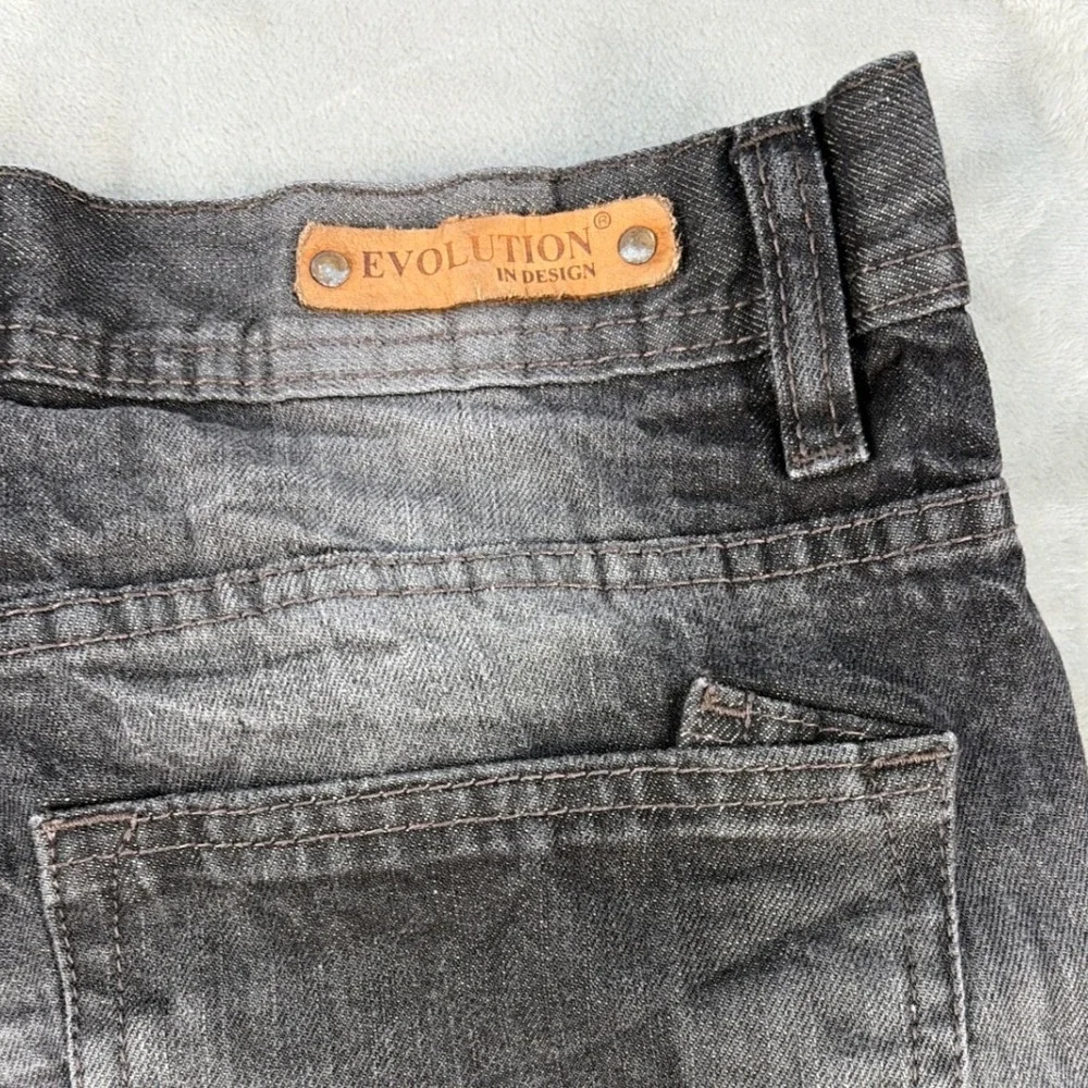 Evolution In Design Mens 34x34 Jeans Acid Wash Black Grey Straight Leg Whiskered
